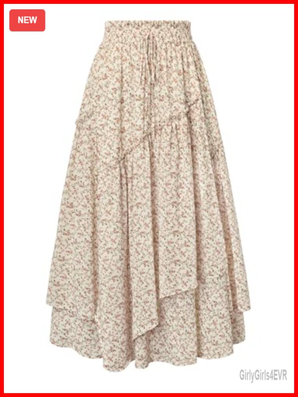 Floral Maxi Skirt Elastic High Waist A-Line Tiered Flowy Long Skirt